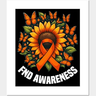 Fnd Awareness Ribbon Sunflower With butterflies Posters and Art